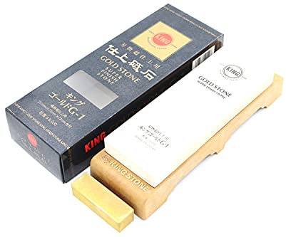 King Japanese Gold Stone G-1 #8000 Grit Sharpening Stone with Non-Slip Base, Mirror Polish, Nagura Stone Included