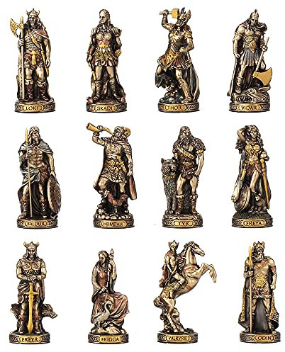Veronese Design Nordische Götter Kunstharz-Figuren, handbemalt, bronzefarben
