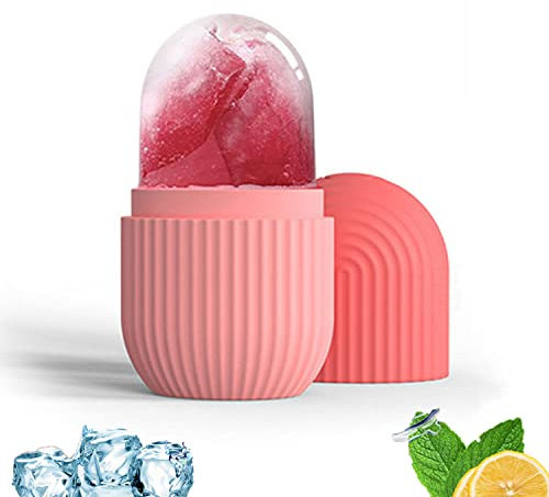 Ice Roller for Face and Eyes, Gua Sha Massage Face Roller Ice Mould, Reusable Facial Beauty Ice Roller Skin Care Tools for Brighten Skin, Eye Puffiness Treatment (Pink)