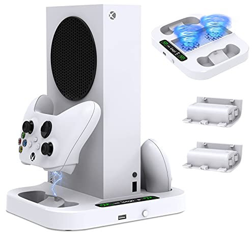 Cooling Stand für Xbox Serie S mit Controller Ladegerät, MENEEA 3 Gang einstellbare Kühlung Fan Ladestation Dock Zubehör für Xbox Serie S Konsole mit 2 X 1400mAH Rechargeable Battery Pack