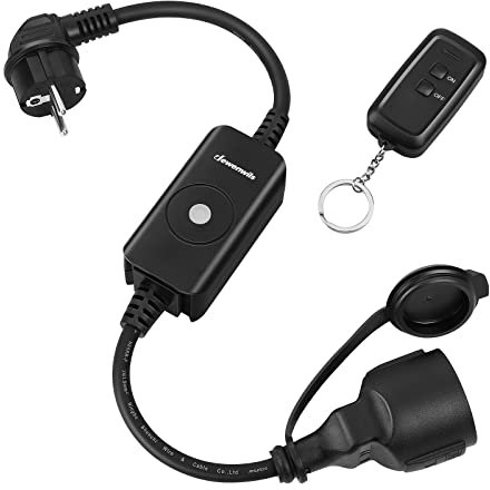 DEWENWILS Funksteckdosen mit Fernbedienung Aussen, 3680W Außensteckdose, IP44 Funkstecker für Feiertagsdeko, Vorprogrammiert, 30M Reichweite