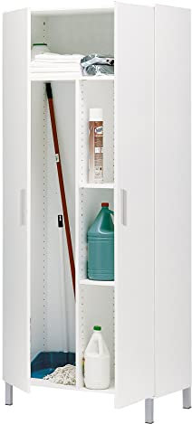 Buyqualia Armario escobero Multiusos de hogar Dos Puertas Color Blanco Alto 188 / Ancho 82 / Fondo 35