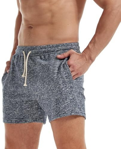 AIMPACT Jogginghose Herren Kurz 5 Inch Sweatshorts Herren Kurze Hosen Baumwolle Fitnesshose Traininghose mit Taschen (Grau-L)