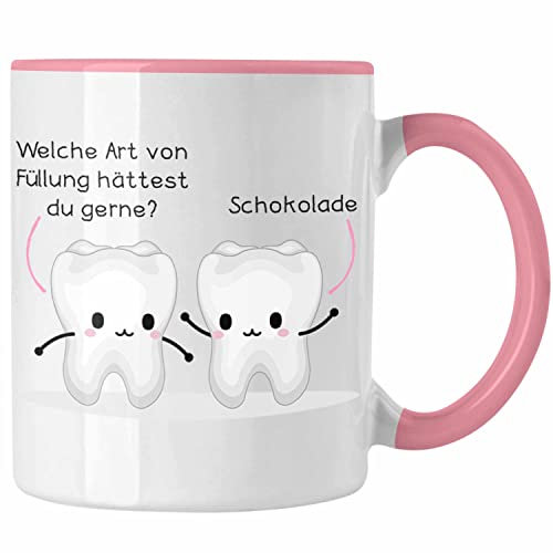 Trendation - Zahnarzt Zahnmedizinische Fachangestellte Tasse Geschenk Lustig Praxis Geschenkidee Zahnarzthelferin Zahntechniker Zahnärztin Lustiger Spruch (Rosa)