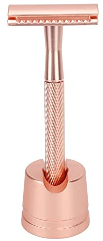 Tiiyee Double Edge Safety Razor Kit, with Stand Stainless Steel and Brass Wet Shaver for Men Women Long Handle Daily Use Travel Design (Pink)