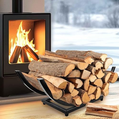 EALPVIS Gebogener Kaminholzregalhalter: robuster Kaminholzhalter für den Innen- und Außenbereich für die Aufbewahrung von Kaminholz – Kaminholzregal Holzhalter Schwarz 55,9 cm