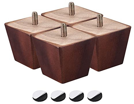 sourcing map Furniture Legs, 2 Inch(50mm) Set of 4 Square Solid Wood Couch Legs Feet Chair Table Feet Sofa Support Replacement Parts, Brown