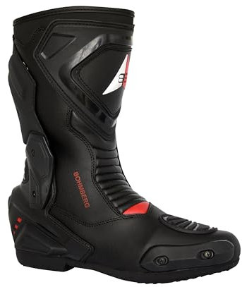 Bohmberg Stivali da moto da uomo, asfalto, in pelle, resistenti all'acqua, con protezioni rinforzate, Nero , 46 EU