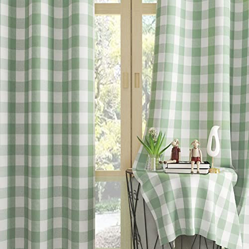 Lot de 2 rideaux de fenêtre en coton avec passe-tringle – Rideaux à carreaux de buffle avec passe-tringle de 203,2 cm de long – Rideaux de style ferme, cuisine, salon, chambre à coucher, sous-sol,