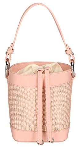 Gave Lux Borsa a Secchiello in Pelle e Paglia Rosa Donna 16x13x10 cm Artigianale Made in Italy