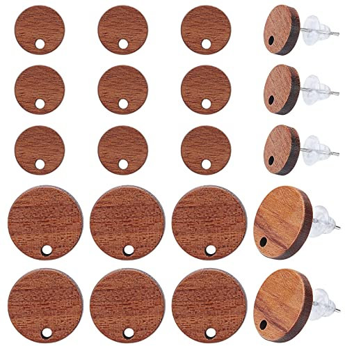 SUNNYCLUE 1boîte 40pièces en Bois Clous d'oreilles Tiges de Boucle d'oreille avec Trou Blanc de Boucle en Bois 304 Broches Acier Inoxydable Naturel Plat Rond Clous pour la Fabri