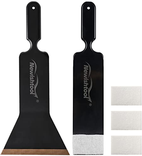 NEWISHTOOL Window Tint Tools Bulldozer Squeegee Kit, Long Handle Tint Tools | Black Wide Mouth & Scrubber Paddle Scraper with Spare Scouring Pads for Windshield Cleaning Back Rear Window Film Installing