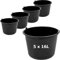 Seau à mortier - Lot de 5 seaux à mortier - 16 l - Pour chantier de construction - 34 cm - Noir