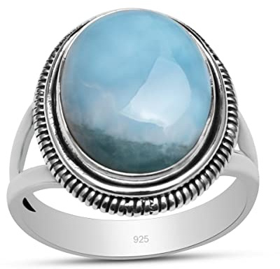 Silver Palace Statement-Ring mit natürlichem Larimar-Edelstein, 925er Sterlingsilber, geteilter Schaft