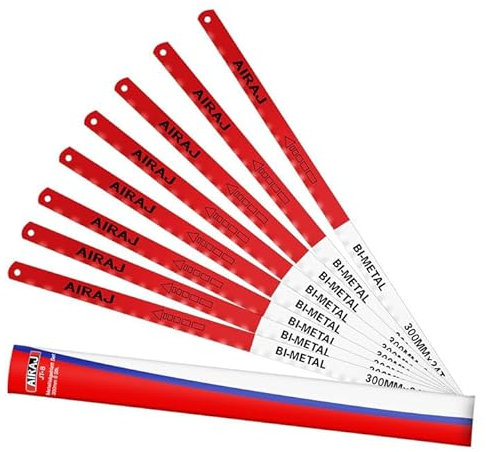 AIRAJ Lot de 8 lames de scie à métaux | 300 mm x 24TPI | Lames de scie bimétalliques pour résistance à l'abrasion | Lames de scie à fer pour couper des tuyaux en acier, des matériaux pleins, du bois