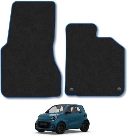 Smart Fortwo (2014-2021) Carpet Car Mats | Blue Edge Trim Tailored Fit Floor Mats Full Coverage Protection Accessories Easy Clean Anti Slip Made in the UK