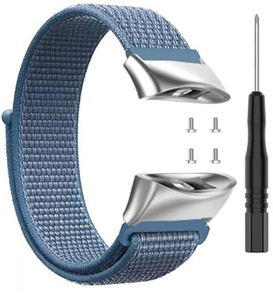 Nylon-Armband, kompatibel mit Garmin Forerunner 45/45S, Uhrenarmband für Garmin Swim 2 Smartwatch, Ersatz-Armband, Zubehör, Metallverbinder (silber-blau)