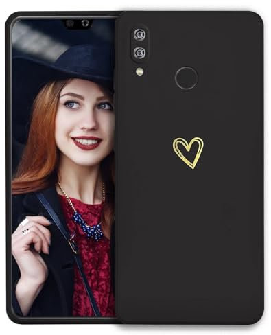 POUHYE Handyhülle für Huawei P20 Lite Hülle, Soft Silikon Case mit Herz, Kameraschutz und Bildschirmschutz, Ultra Dünn Stoßfest Anti-Rutsch Schutzhülle für Huawei P20 Lite Schwarz