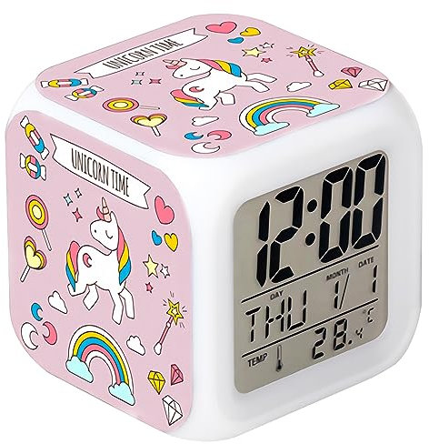Cisixin Réveil d'enfant pour Filles et Garçons, Réveil Digital en Dessin Animé, Lumière, Volume Réglable avec Compte à Rebours Snooze