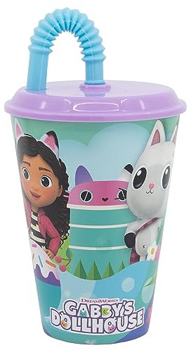 Stor Gobelet réutilisable Gabby's Dollhouse avec couvercle et paille 430 ml