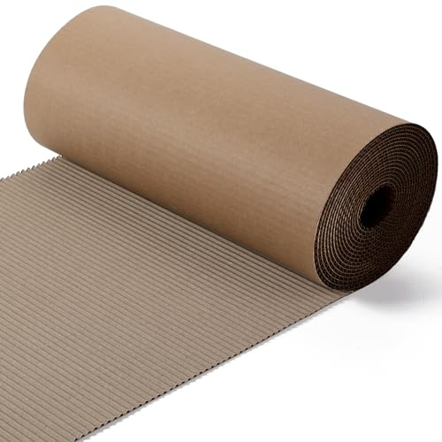 Corrugated Cardboard Roll 12 x 197 Inch Singleface Corrugated Paper Roll Heavy Duty Large Corrugated Wrap Paper Sheet for Christmas Gift Packing, Storage, Shipping, DIY