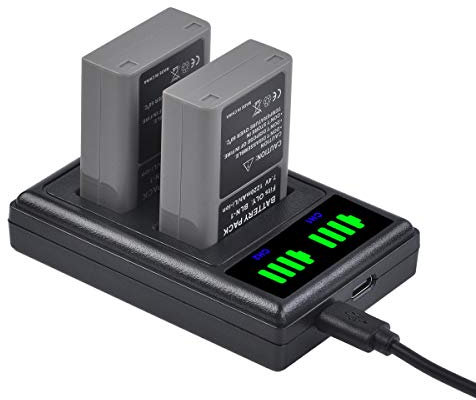 PowerTrust Lot de 2 batteries BLN-1 et chargeur pour appareils photo Olympus BCN-1, E-M5 Mark II, OM-D,E-M1, E-M5, E-P5, Pen-F, HLD-6
