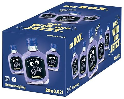 Kleiner Feigling Special Edition Blueberry (20 x 20 ml) – Feinster Vodka – Fruchtige Blaubeere – Der kultige Feier-Schnaps für jede Feier – Frech, fruchtiger Shot – 15 % Vol.