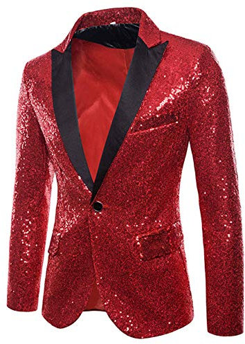 Generisch Sakko Herren Blazer Pailletten Sakko Glitzer Blazer Gold Slim Fit Anzugjacke Freizeit Pailletten Glitter Herrenjacke Anzug Jacke Karneval Kostüm für Hochzeit Party Festlich Herren Sakko