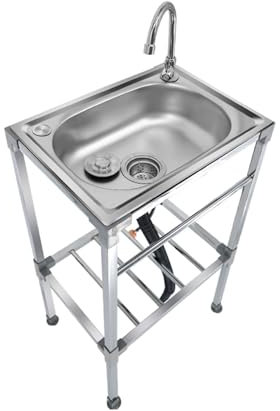 Fregadero De Cocina Comercial Fregadero De Acero Inoxidable Fregadero Exterior Jardin Portatil Con Grifo Lavabo De Mano Para Para Lavadero Patio Trasero Garaje ( Color : Hot and cold , Size : 48*35CM_