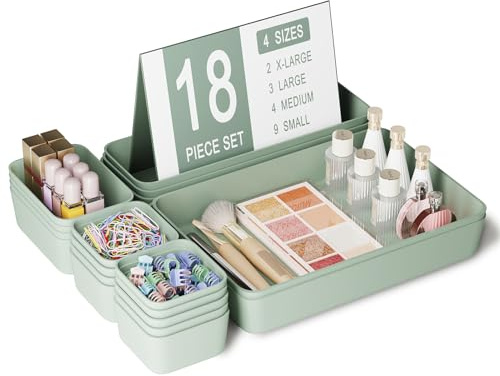 Homhut Schubladen Organizer 18 Stück für Küche Bad Büro Schreibtisch | 4 Größen Orgenizerboxen, Schminktisch Organizer, Schubladen Ordnungssystem, für Makeup Badezimmer
