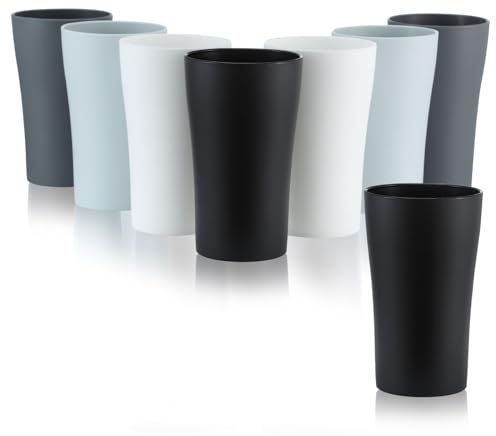 BEWOS 16.5 OZ Plastic Reusable Cups, 8pcs Thickened and Unbreakable Cup Sets for Kitchen, Bathroom, Camping, Parties, BPA-Free Stackable Kids Cups, Dishwasher and Microwave Safe(4 Assorted Colors)