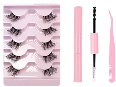 FAIRYGATE Eyelashes with Glue Short Half Lashes Natural Wispy Lashes Pack Cat Eye Eyelash Faux Mink Lash, B5108
