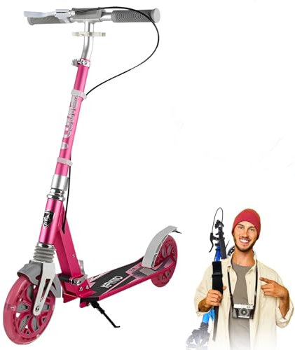 GHBXJX Big Wheel Scooter City Roller Erwachsene LED 180mm, Klappbar Cityroller mit Handbremse, Tretroller Kinder ab 6 Jahre Mädchen Jungen Teenager, Kickscooter Cityroller,Grey Plus pink