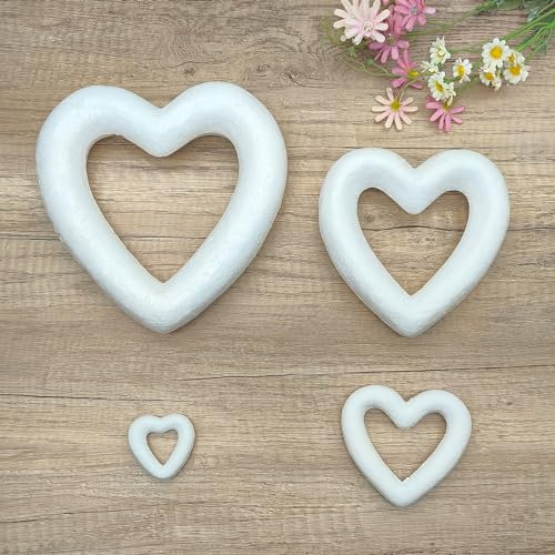 XCSJ Styropor Hohles Herz Formen, 4 Größe Styroporherz Ring Styroporform Herz Handwerk Schaumstoffkugeln Für Diy Handwerk, Dekoration Für Hochzeit, Valentinstag, Party, Weihnachten