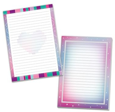 2 Motiv Schreibblöcke Hefte Briefpapier liniert für Kinder Schule Bauklötze Bausteine Herz Sterne rosa bunt (1 Block Herz und 1 Block bunt A4 mit je 25 Blättern)