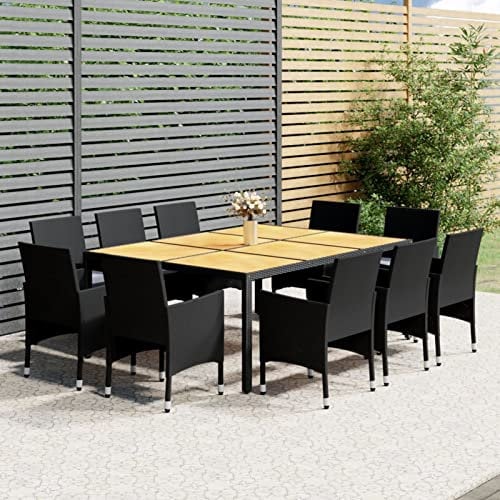 TMDFDG Gartenmöbel-Set, Gartensitzgruppe für 10 Personen, Rattan-Gartenmöbel-Set mit 10 Gartenstühlen, Essgruppe, Esstisch, Schwarz