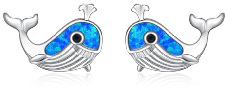 TANGPOET Blauwal Ohrringe für Damen Frauen Mädchen Silber 925 Opal Ohrstecker Whale Wal Schmuck Geschenke für Kinder Geburtstag Weihnachten Valentinstag Muttertag