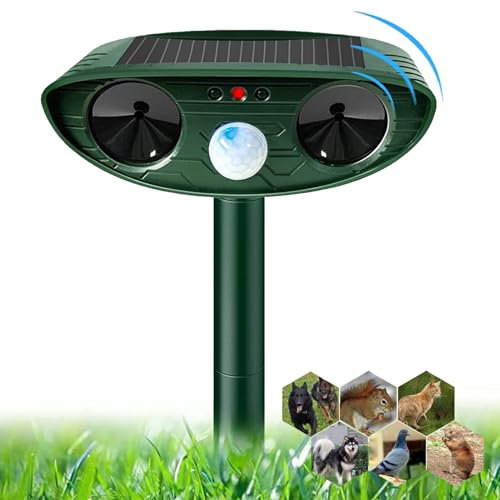 Solar Cat Repellent, Solar Powered Ultrasonic Animal Repeller and Cat Deterrents with PIR Motion Sensor, Waterproof Scarer Animal Repellent for Garden Yard Squirrels Cats Rats Fox