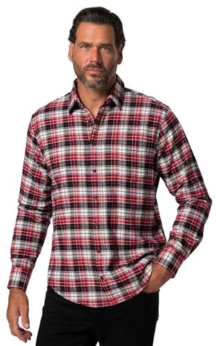 JP 1880 Herren große Größen Übergrößen Menswear L-8XL Karo-Flanellhemd, Langarm, Kentkragen, Modern Fit, bis 8 XL Purpurrot 2XT 831529546-2XT