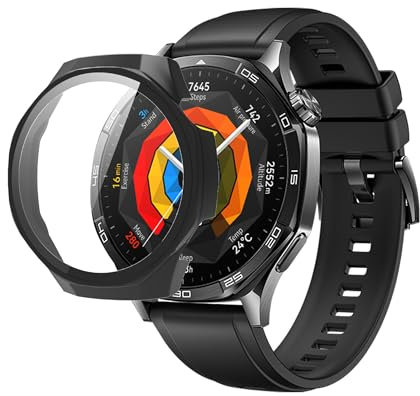 Heioloo Coque pour Huawei watch GT 5 46mm Étui de Protection en Verre, Résistant aux Rayures pour Huawei watch GT 5 46mm Etui - Noir