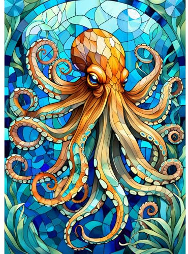 Hopgo 1000 Teile Puzzle für Erwachsene, Buntglas Oktopus Puzzles für Familie & Freunde Puzzle-Liebhaber,Unterwasserwelt Jigsaw Puzzles 70 x 50cm