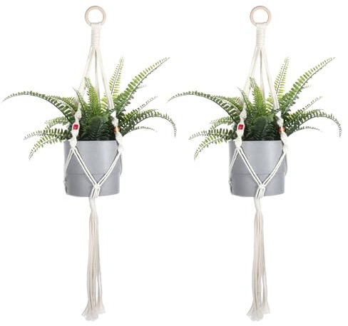 Lnngub 2 Pack 30‘’ Plant Hangers Macrame Plant Hangers Indoor Handmade Woven Cotton Style Hanging Plant Holder Decorative Braided Cotton Rope Flower Pot Holder with Wood Hook Rings for Indoor Outdoor