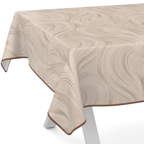 Wachstuchtischdecke Wachstischdecke Wachstuch Tischdecke abwaschbar Gartentischdecke Abstrakt Beige 120x140cm mit Saum (Eingefasst)