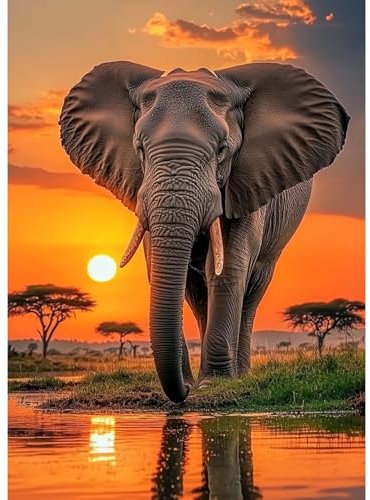 MAXBYE Elefant Diamond Painting Art Kits, 5D Diamond Kunst Komplett Set für Erwachsene Anfänger, DIY Gem Kunsthandwerk Diamant Bilder Kristall Kreuzstich Home Wall Decor Kreative Geschenke 30x40cm
