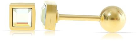 Made by Nami Ohrstecker Gold Set mit Edelstein Goldene Ohrringe Stecker Quadratisch aus Chirurgischem Edelstahl Schmuck Damen Wasserfester Schmuck Geschenk für Sie (Weiß)