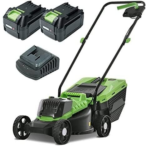 Tondeuse à gazon électrique sans fil Depmog, tondeuse à gazon rotative poussée, tondeuse à gazon légère à aspiration naturelle, hauteurs de coupe de 30 à 70 cm, jusqu'à 380 m² de jardin avec bac