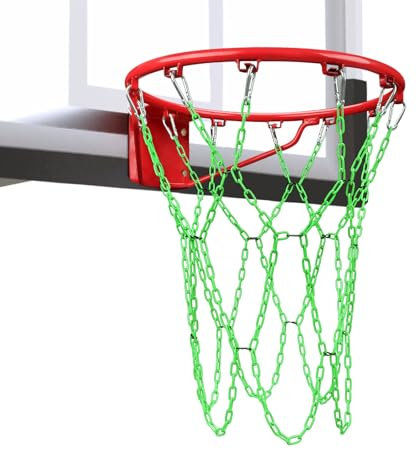 Chain Basketball Net Heavy Duty Replacement,Carbon Steel Basketball net Anti-Rust Use Indoor Outdoor Standard 12 Loops Basketball Hoop,Green