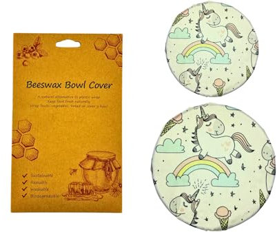 Natürliche Bienenwachs Schüssel-Abdeckhauben mit Gummizug 2 Stk. | Nachhaltige und wiederverwendbare Abdeckung für Lebensmittel | Perfekter Deckel zum Frischhalten und Lagern (Regenbogen)