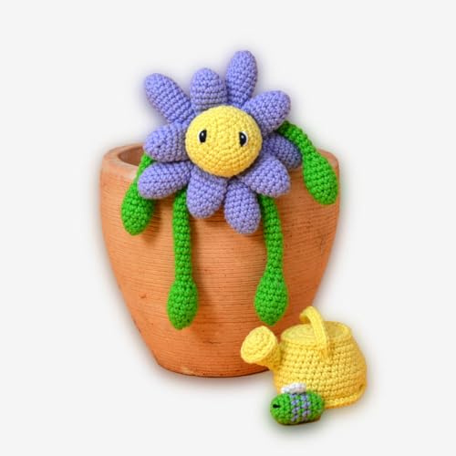 Dotty Design Knitty Critters - Blossom Time - Purple Daisy | Anfängerfreundliches Häkel-Bastelset mit recyceltem Garn