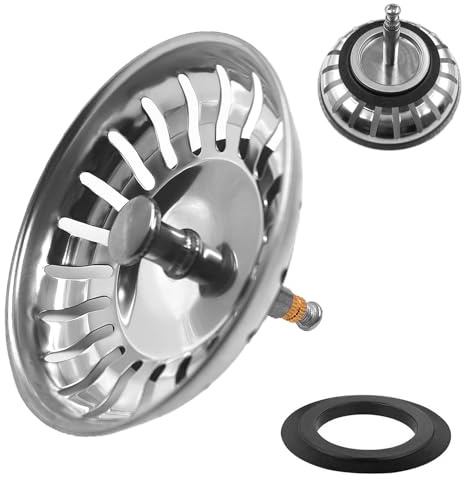 Ø 82 mm Bouchon Evier Cuisine avec Goupille Réglable en Acier Inoxydable, Panier pour Bouchon d'évier, Filtre Evier Universel, Grille Evier Antiblocage, Crépine Evier Anti Colmatage